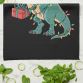Dinosaur Weihnachtsbaum Rex Pajamas Xmas Lights Geschirrtuch (Gefaltet)