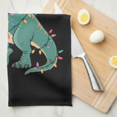 Dinosaur Weihnachtsbaum Rex Pajamas Xmas Lights Geschirrtuch (Viertel Falte)