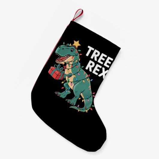 Dinosaur Weihnachtsbaum Rex Pajamas Xmas Lights Kleiner Weihnachtsstrumpf (Vorderansicht (hängend))