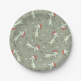 Dinosaur-Weihnachtsjunge Weihnachtsmann Dino T-Rex Pappteller
