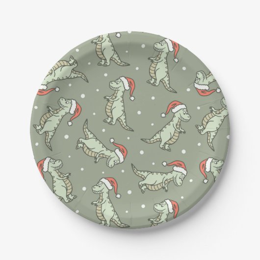 Dinosaur-Weihnachtsjunge Weihnachtsmann Dino T-Rex Pappteller (Vorderseite)