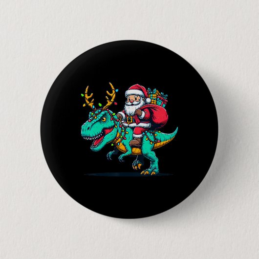 Dinosaur Weihnachtsmann Reitet T Rex Weihnachten R Button (Vorderseite)