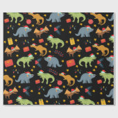 Dinosaur Weihnachtsmuster, Schwarz, Weihnachtsmann Geschenkpapier (Flach)