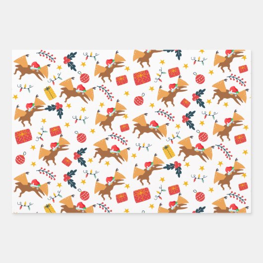Dinosaur Weihnachtsmuster, Weiß-Weihnachtsmannmütz Geschenkpapier Set (Vorderseite 3)