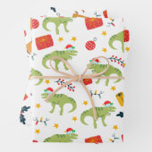 Dinosaur Weihnachtsmuster, Weiß-Weihnachtsmannmütz Geschenkpapier Set (Beispiel)