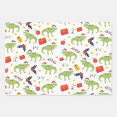 Dinosaur Weihnachtsmuster, Weiß-Weihnachtsmannmütz Geschenkpapier Set (Vorderseite)