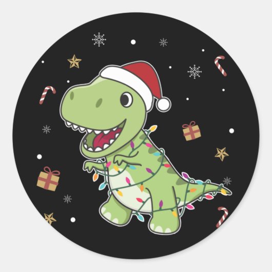 Dinosaur Weihnachtsschnee Winter T-Rex Dino Classi Runder Aufkleber (Vorderseite)
