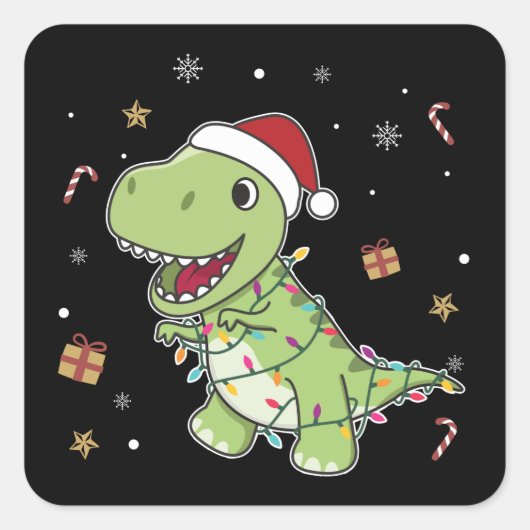 Dinosaur Weihnachtsschnee Winter T-Rex Dino Square Quadratischer Aufkleber (Vorderseite)