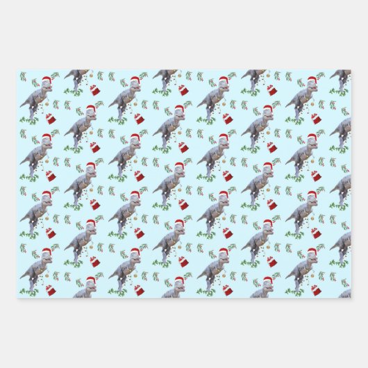 Dinosaur Weihnachtswrapping Paper Sheets Geschenkpapier Set (Vorderseite)