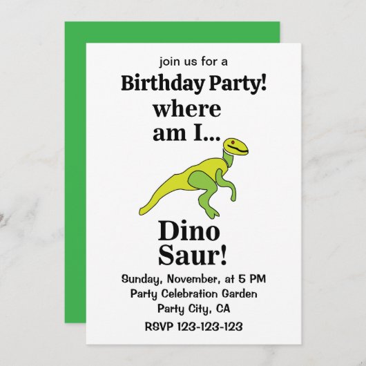 Dinosaur Where Am I Funny Birthday Party Einladung (Vorne/Hinten)