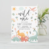 Dinosaur Wild 1. Geburtstags-Party Einladung (Stehend Vorderseite)