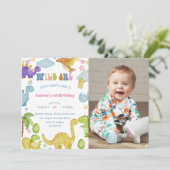 Dinosaur Wild 1. Geburtstagsfeier Party Einladung (Stehend Vorderseite)