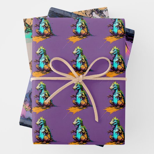 Dinosaur Wrapping Paper - Abstrakte Dino Gift Wrap Geschenkpapier Set (Beispiel)