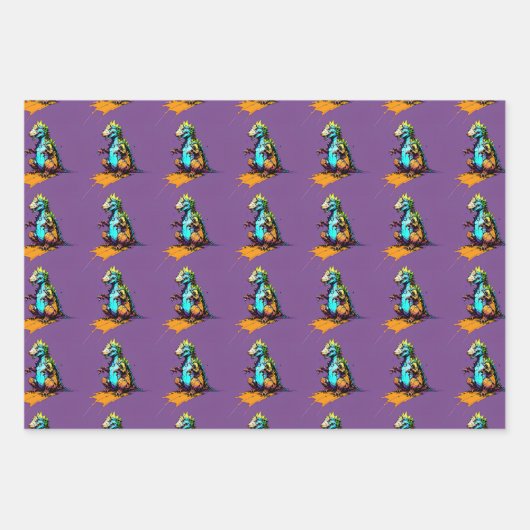 Dinosaur Wrapping Paper - Abstrakte Dino Gift Wrap Geschenkpapier Set (Vorderseite)