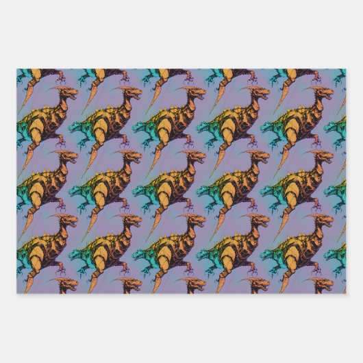 Dinosaur Wrapping Paper - Abstrakte Dinosaurier Ar Geschenkpapier Set (Vorderseite 3)