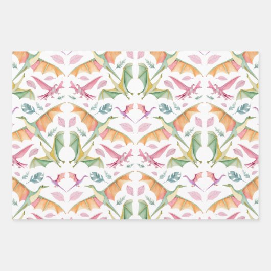 Dinosaur Wrapping Paper Flat Sheet Set of 3 Geschenkpapier Set (Vorderseite 3)