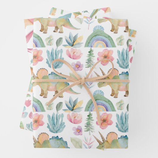 Dinosaur Wrapping Paper Flat Sheet Set of 3 Geschenkpapier Set (Beispiel)