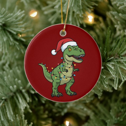 Dinosaur Xmas Lights Holiday Spirit Festivals Dino Keramik Ornament (Baum)