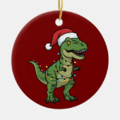 Dinosaur Xmas Lights Holiday Spirit Festivals Dino Keramik Ornament (Vorne)