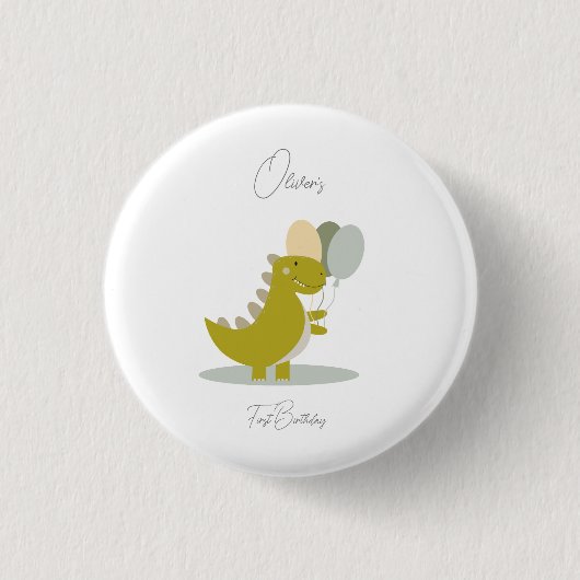 Dinosaur Yellow Green Grey Erster Geburtstag Button (Vorderseite)