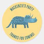 Dinosaur Yellow Party Vielen Dank Runder Aufkleber (Vorderseite)