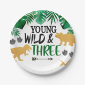 Dinosaur Young Wild Three Birthday Party Teller (Vorderseite)