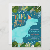 Dinosaur Young Wild und drei Dinosaurier Geburtsta Einladung (Vorderseite)