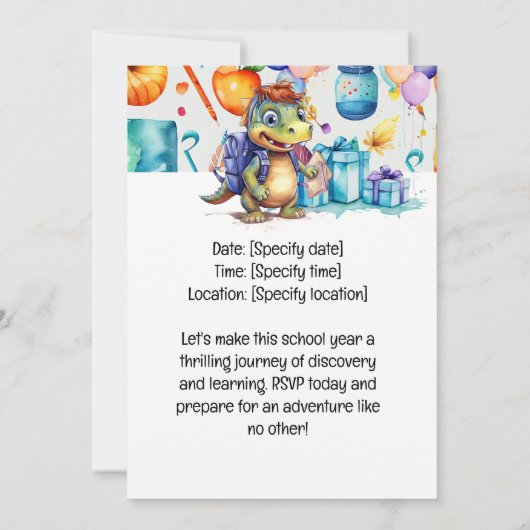Dinosaur Zurück zum Thema Schule für Schüler Einladung (Rückseite)