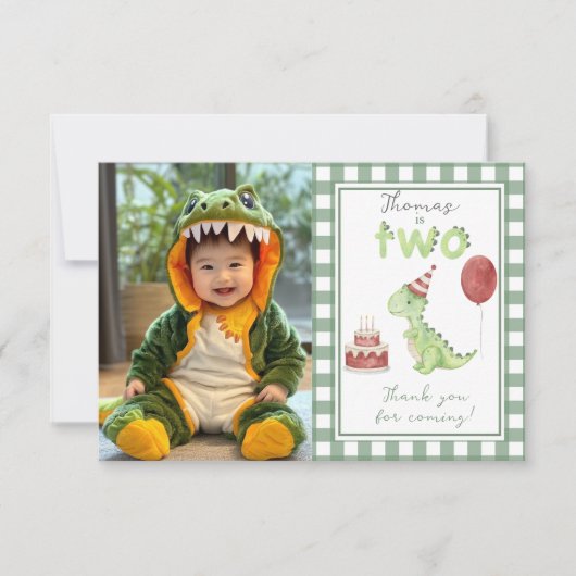 Dinosaur Zweiten Geburtstag vielen Dank Dankeskarte (Vorderseite)