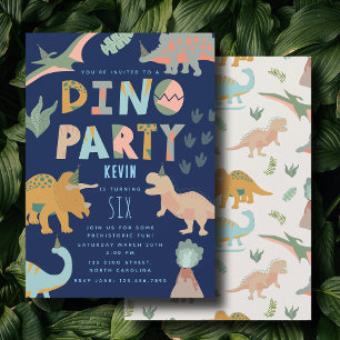 Dinosauren Boho Dino-Party-Tiere Geburtstag Blau Einladung