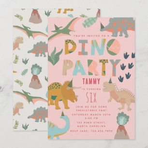 Dinosauren Boho Dino-Party Tiere Geburtstag Rosa Einladung