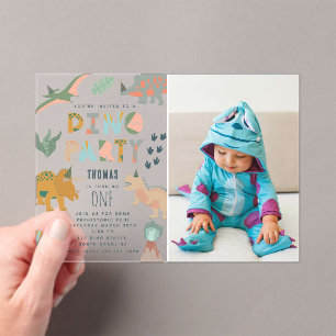 Dinosauren Boho Dino-Party-Tiere Geburtstagsfoto Acryleinladungen