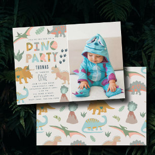 Dinosauren Boho Dino-Party-Tiere Geburtstagsfoto Einladung