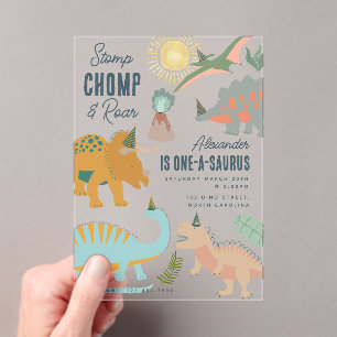 Dinosauren Boho Prähistorische Party-Tiere Geburts Acryleinladungen