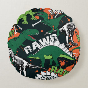 Dinosaurenskelett. Vintage-Grunge-Muster Rundes Kissen