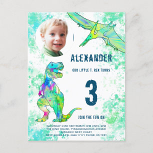 Dinosaurien-Geburtstagsfeier Foto Aquarell Einladungspostkarte