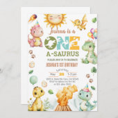 Dinosaurier 1-A-Saurus 1. Geburtstag einladen. Einladung (Vorne/Hinten)