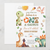 Dinosaurier 1-A-Saurus 1. Geburtstag einladen. Einladung (Vorne/Hinten)