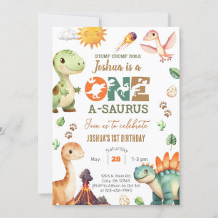 Dinosaurier 1-A-Saurus 1. Geburtstag einladen. Einladung