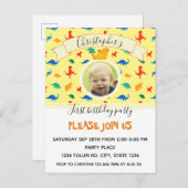 Dinosaurier 1. Geburtstag buntes Baby-Junge-Foto Einladungspostkarte (Vorne/Hinten)