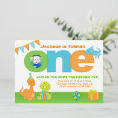 Dinosaurier 1. Geburtstag Einladung 12x18 Foto-Kar (Stehend Vorderseite)