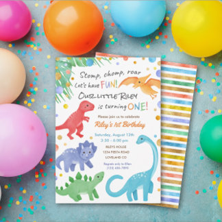 Dinosaurier 1. Geburtstag Einladung farbenfroh Nie