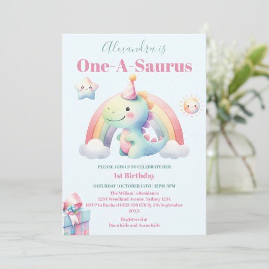 Dinosaurier 1. Geburtstag Farblich Niedlich Einladung