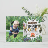 Dinosaurier 1. Geburtstag Foto Einladung Jurassin (Stehend Vorderseite)