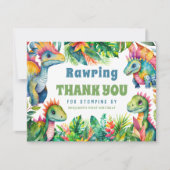Dinosaurier 1. Geburtstag Party Benutzerdefinierte Dankeskarte (Vorderseite)