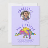 Dinosaurier 1. Geburtstag Party Lila Einladung (Vorderseite)