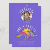 Dinosaurier 1. Geburtstag Party Lila Einladung (Vorne/Hinten)