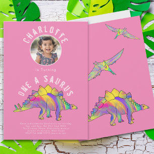 Dinosaurier 1. Geburtstag Party Pink Einladung