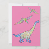 Dinosaurier 1. Geburtstag Party Rosa Foto Einladung (Rückseite)