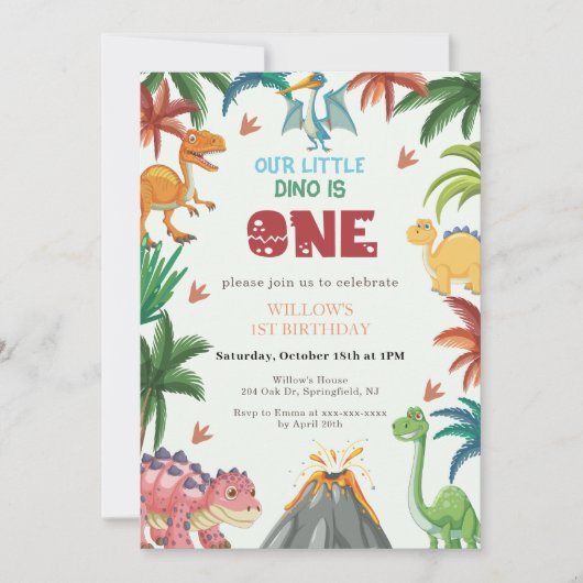 Dinosaurier 1. Geburtstagsfeier Einladung (Vorderseite)
